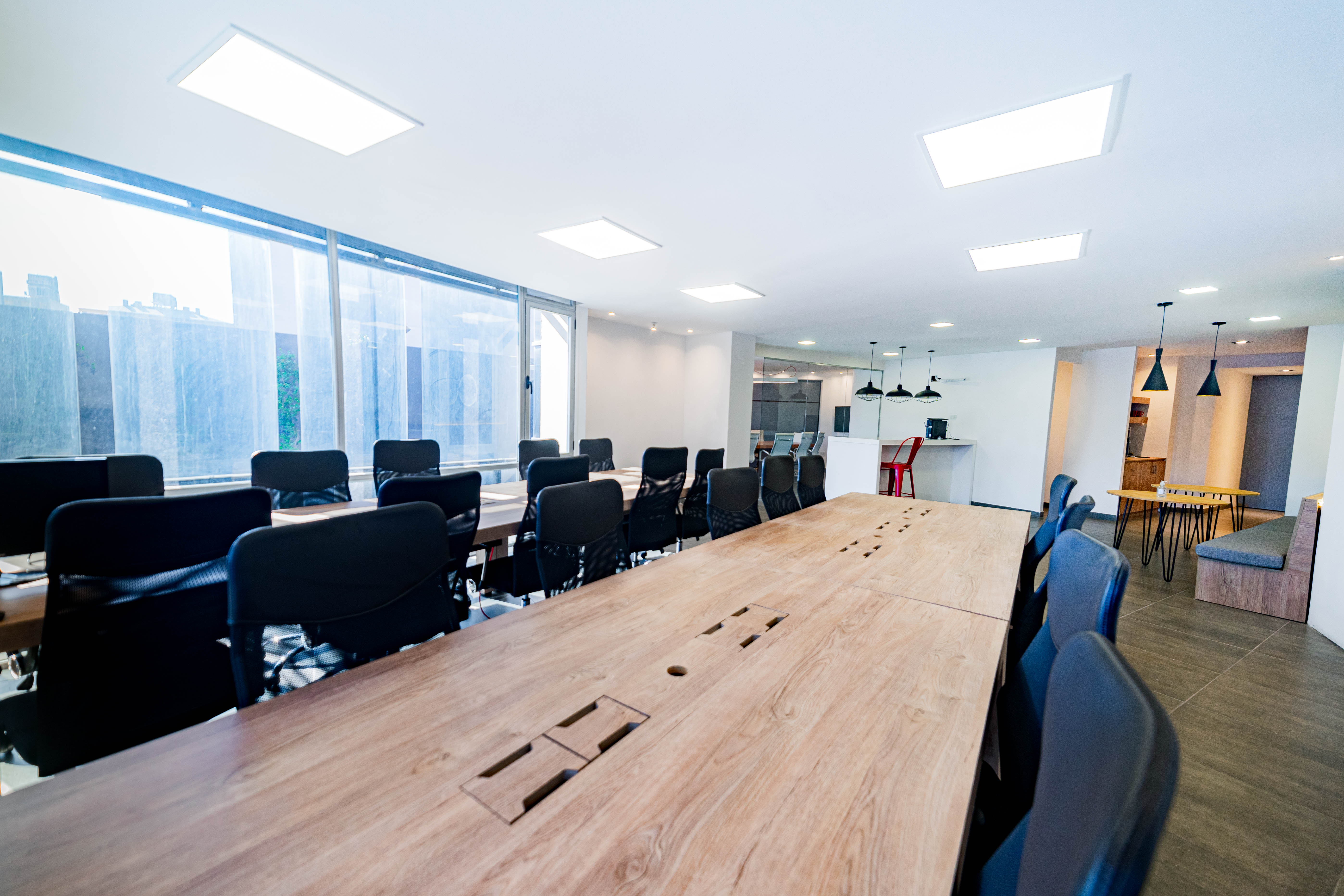 Modern coworking space with natural lighting